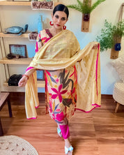 Inaya Beige Chinnon Kurta Set - Param Iqbal