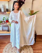 Jannat White Cotton Kurta Set - Param Iqbal
