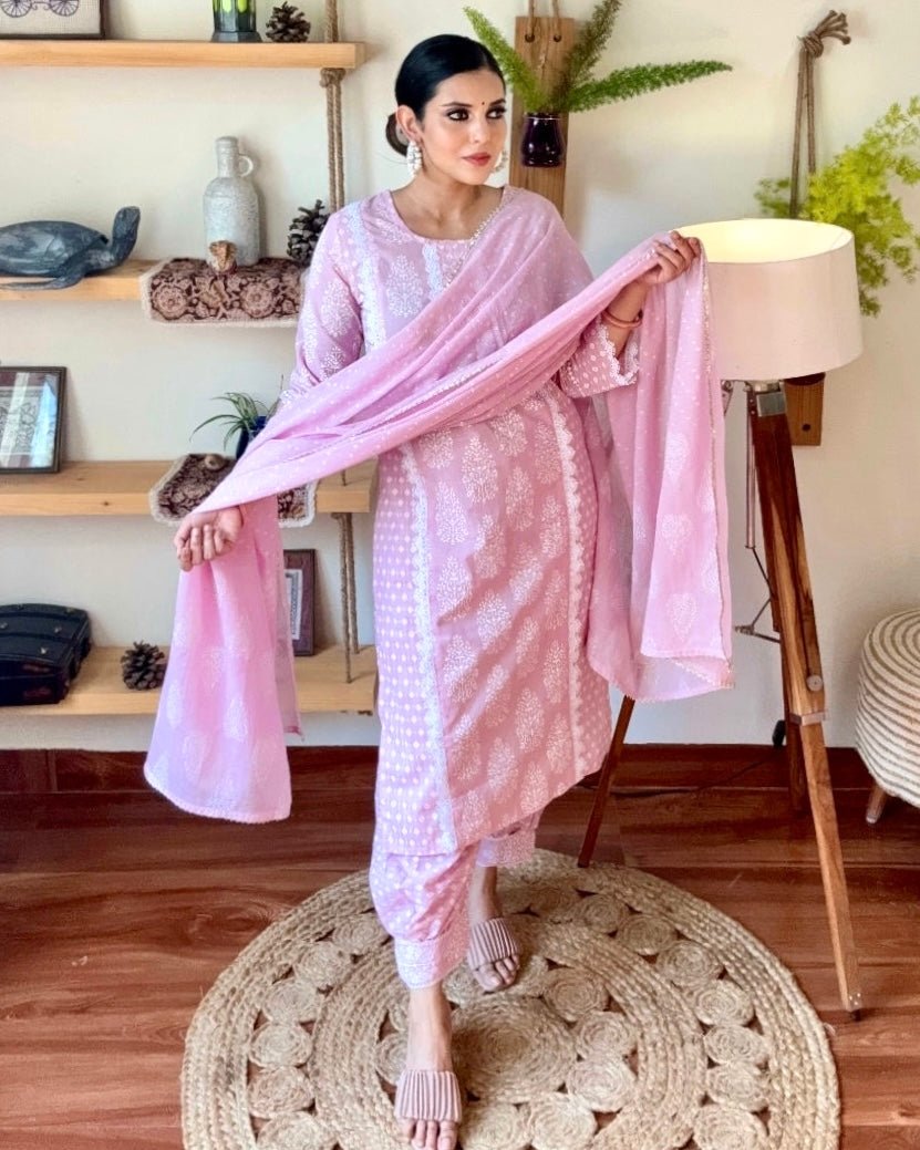Kausar Pink Cotton Kurta Set - Param Iqbal