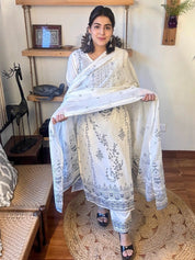 Kaveri White Cotton Kurta Set - Param Iqbal