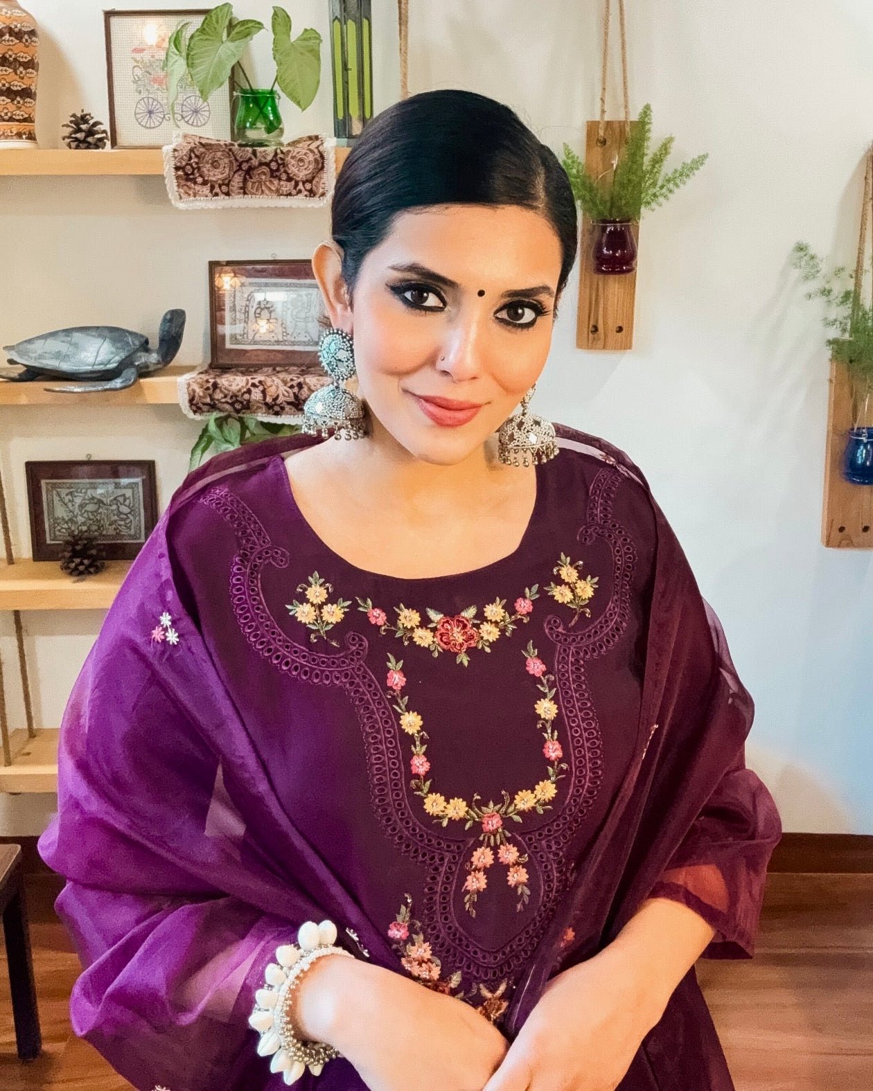 Khadija Purple Paper Silk Pakistani Kurta Set - Param Iqbal