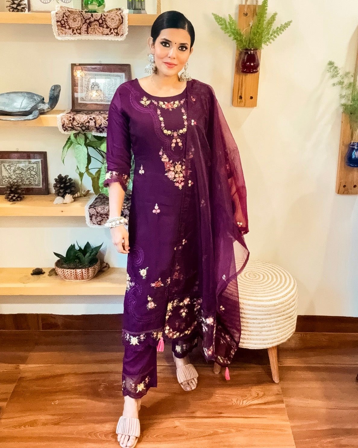 Khadija Purple Paper Silk Pakistani Kurta Set - Param Iqbal