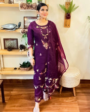 Khadija Purple Paper Silk Pakistani Kurta Set - Param Iqbal