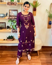 Khadija Purple Paper Silk Pakistani Kurta Set - Param Iqbal