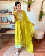 Leela Lime Green Cotton Suit - Param Iqbal