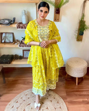 Leela Lime Green Cotton Suit - Param Iqbal