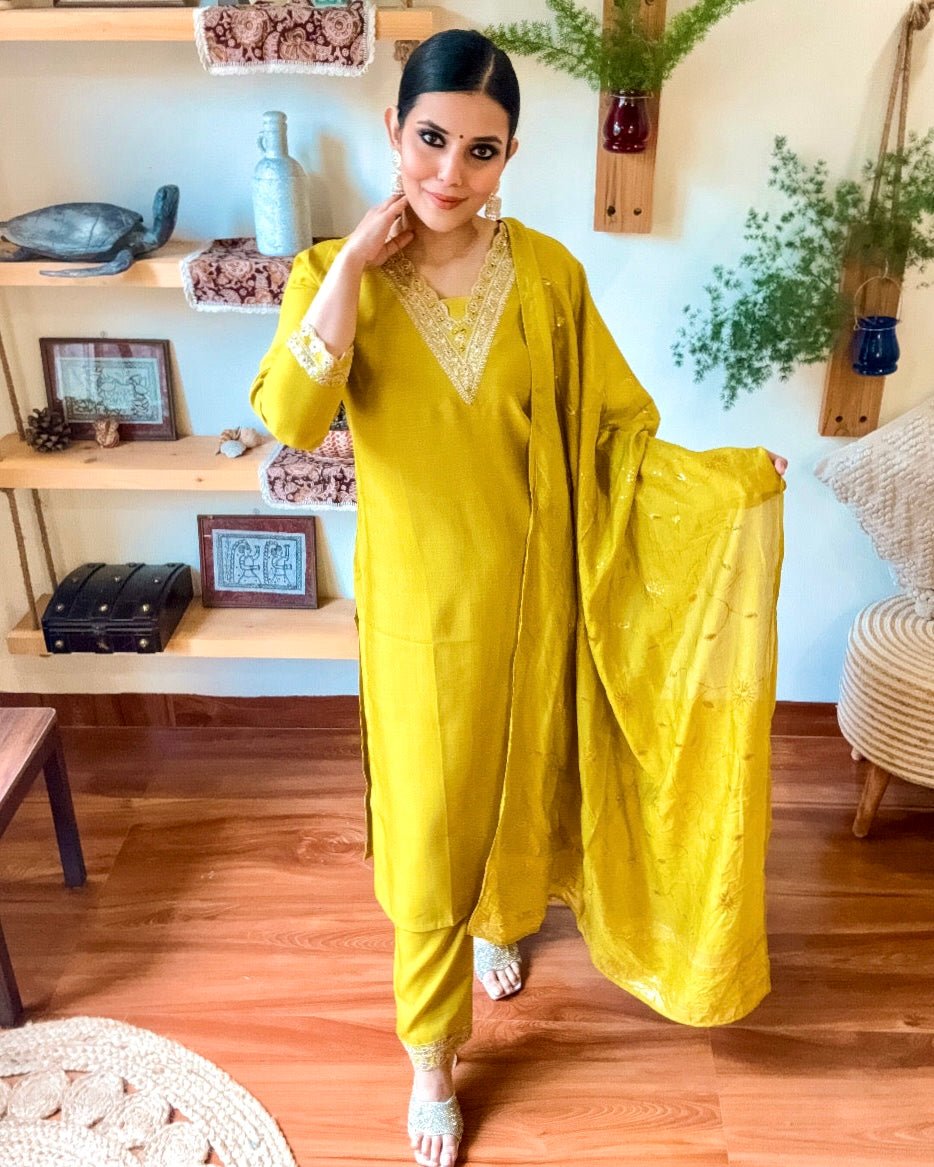 Maira Lime Green Dupion Silk Kurta Set - Param Iqbal