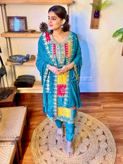 Mihika Blue Chinnon Kurta Set - Param Iqbal