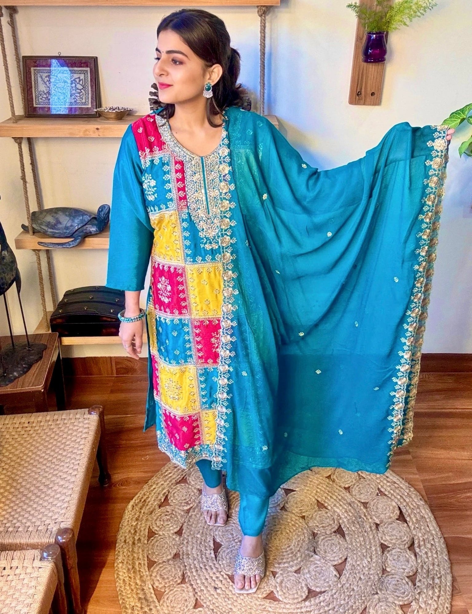 Mihika Blue Chinnon Kurta Set - Param Iqbal