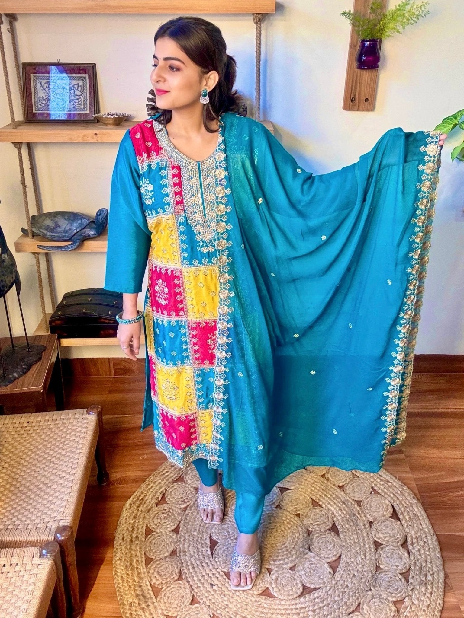 Mihika Blue Chinnon Kurta Set - Param Iqbal