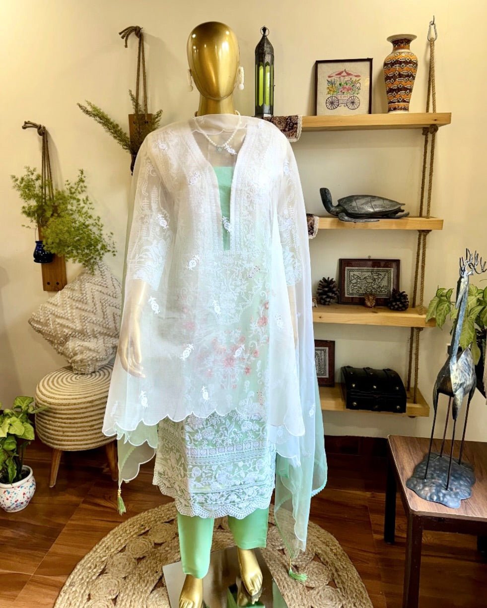 Mumtaz Green Organza Kurta Set - Param Iqbal