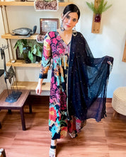 Muskaan Black Chinnon Kurta Set - Param Iqbal
