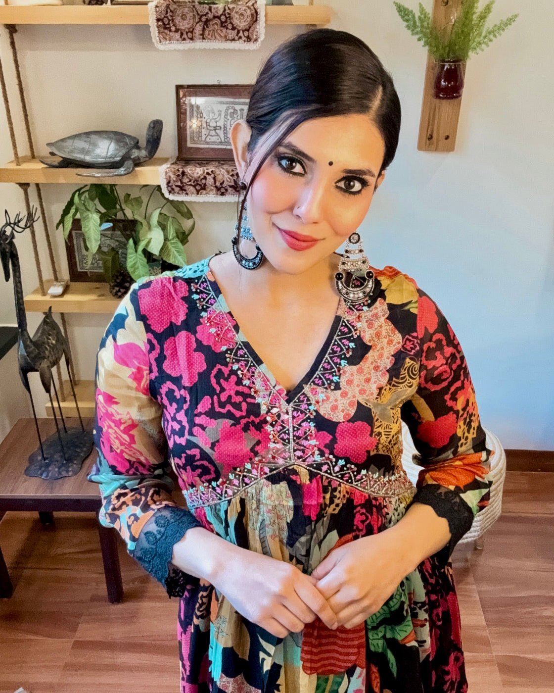 Muskaan Black Chinnon Kurta Set - Param Iqbal
