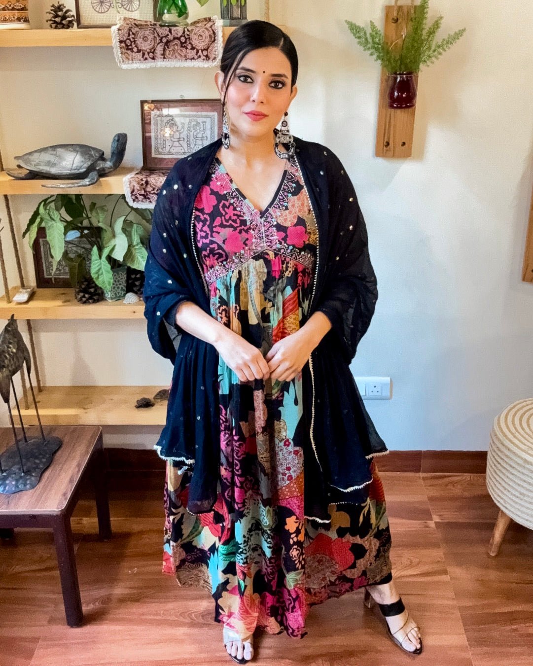 Muskaan Black Chinnon Kurta Set - Param Iqbal