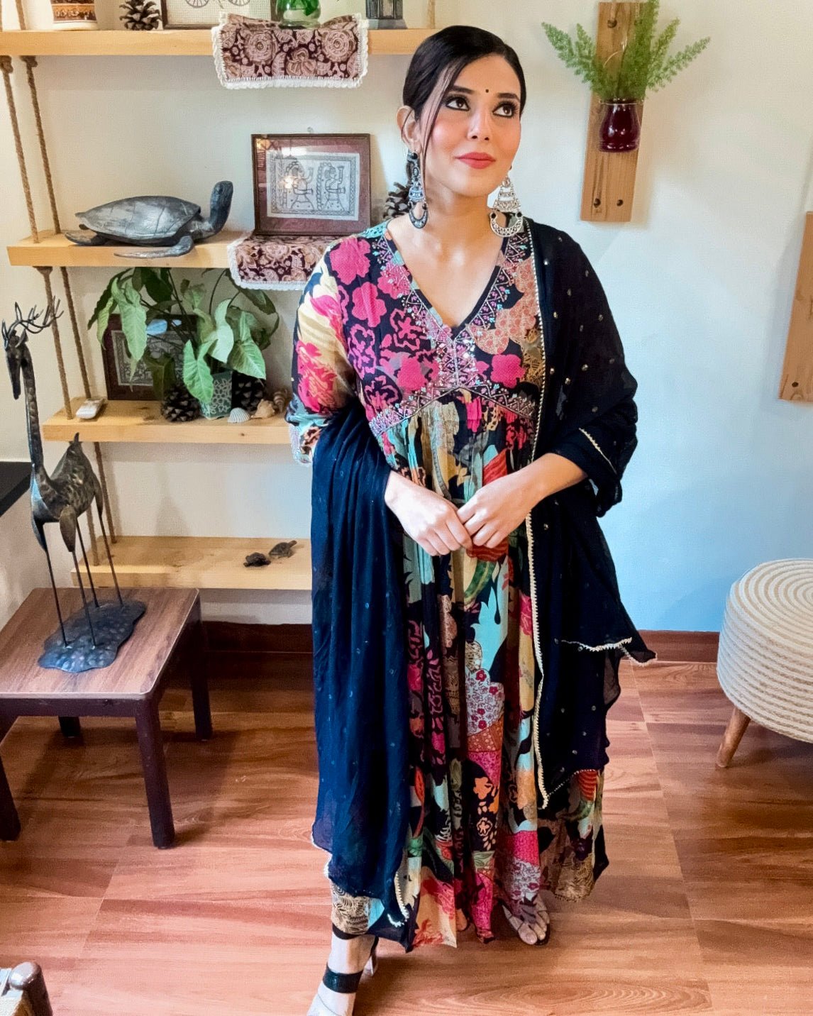 Muskaan Black Chinnon Kurta Set - Param Iqbal