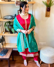 Nafisah Red Silk - Jacquard Kurta Set - Param Iqbal