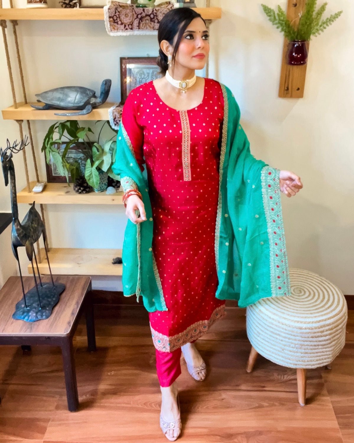 Nafisah Red Silk - Jacquard Kurta Set - Param Iqbal