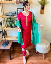 Nafisah Red Silk - Jacquard Kurta Set - Param Iqbal