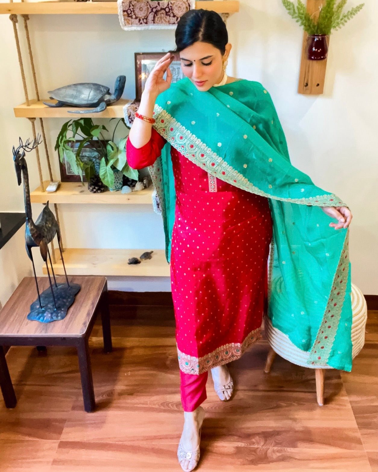 Nafisah Red Silk - Jacquard Kurta Set - Param Iqbal