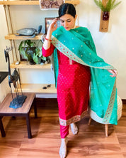 Nafisah Red Silk - Jacquard Kurta Set - Param Iqbal