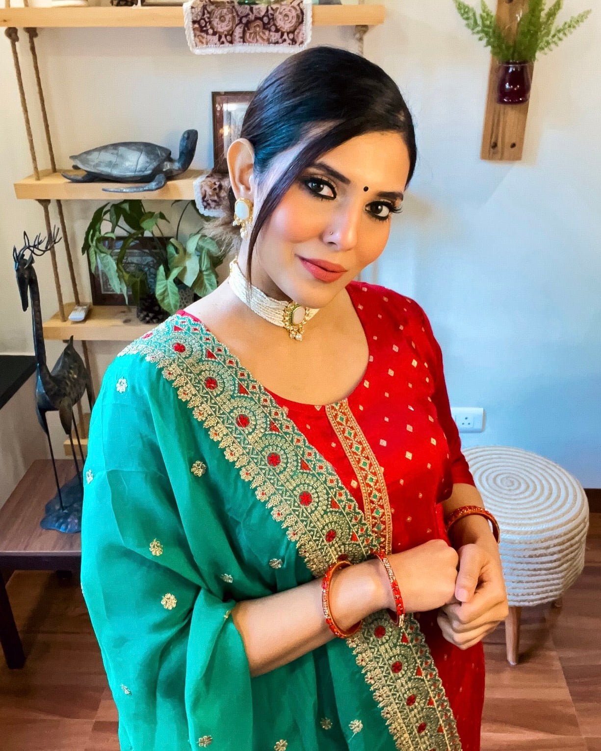 Nafisah Red Silk - Jacquard Kurta Set - Param Iqbal