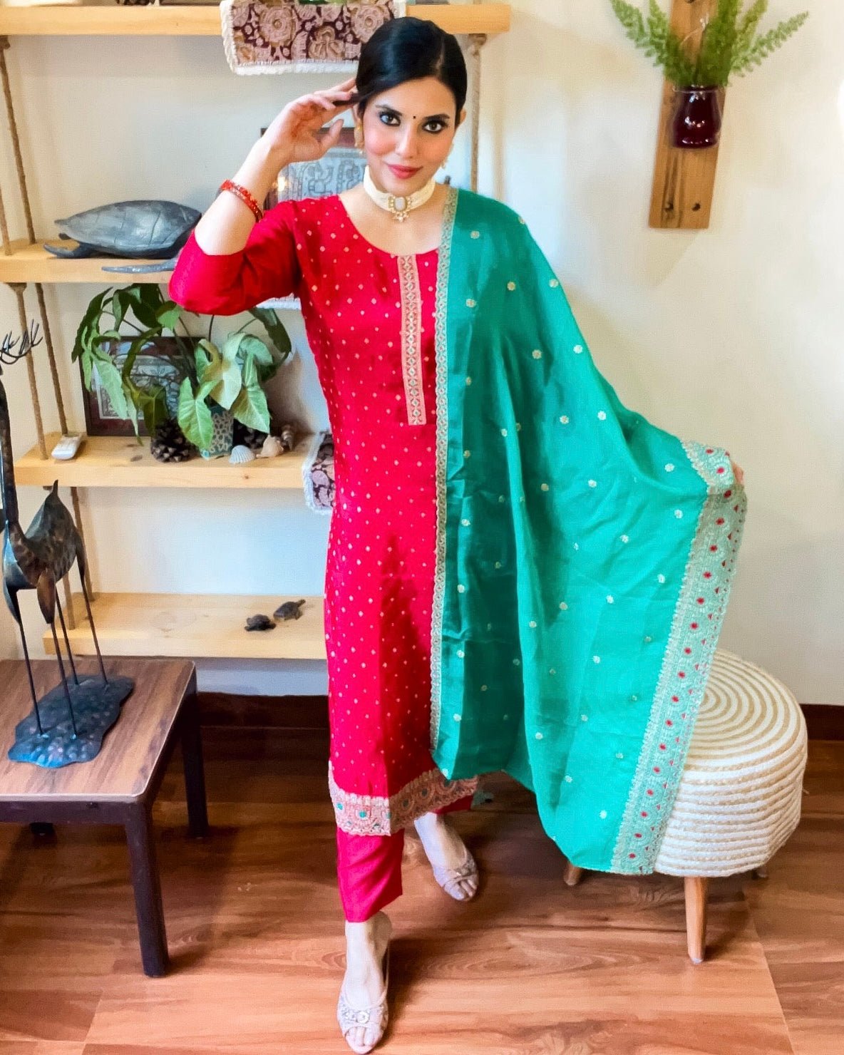 Nafisah Red Silk - Jacquard Kurta Set - Param Iqbal
