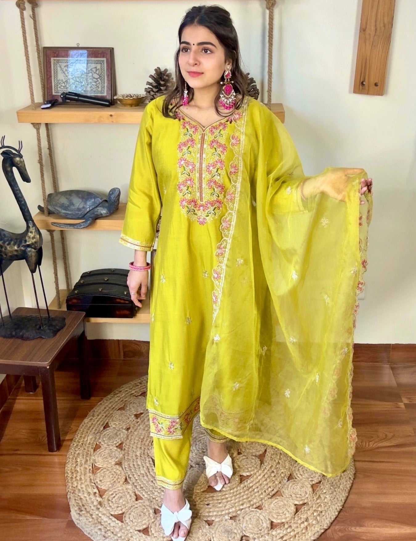 Naina Lime Green Roman Silk Kurta Set - Param Iqbal