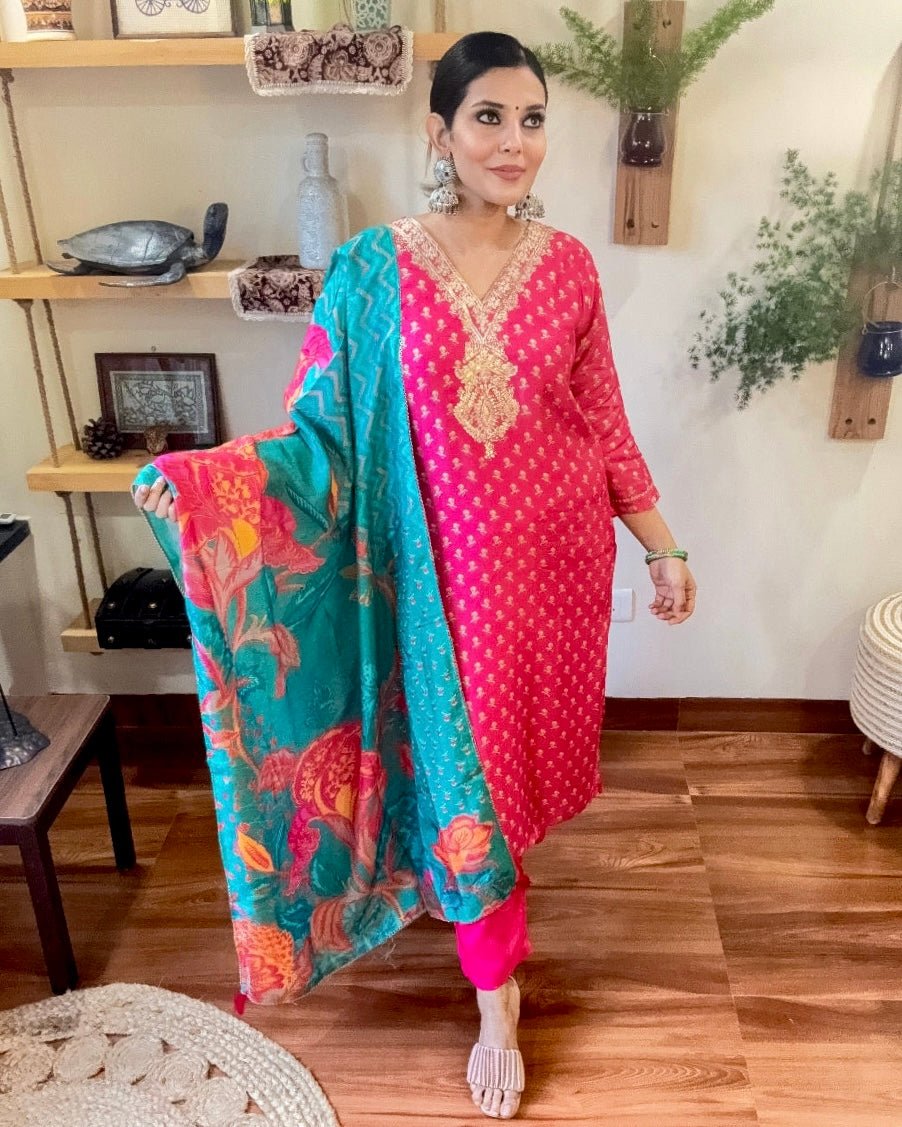 Nargis Pink Russian Silk Suit - Param Iqbal