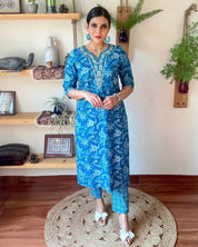 Nimat Blue Cotton Kurta Set - Param Iqbal