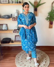 Nimat Blue Cotton Kurta Set - Param Iqbal