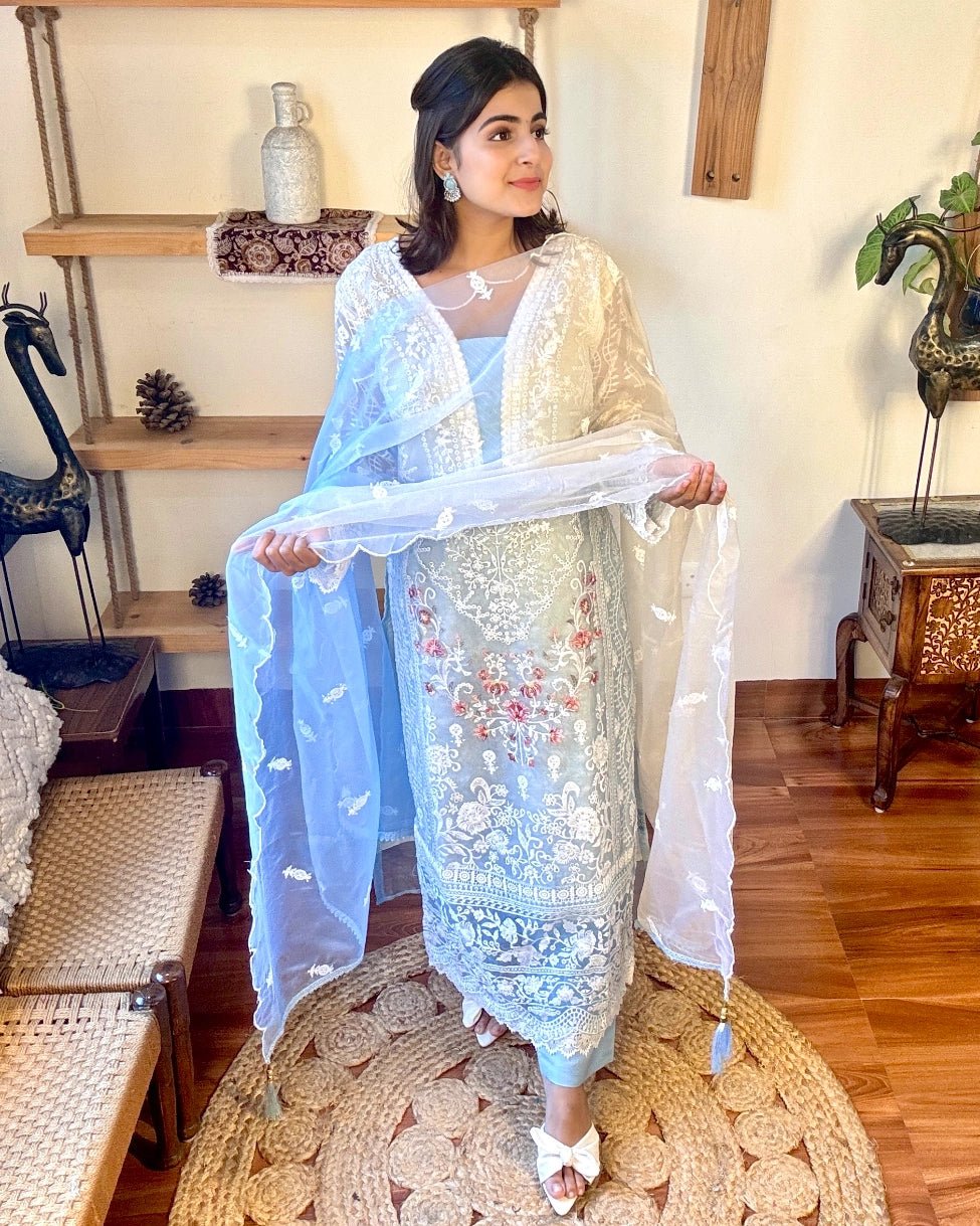 Noreen Ombre Blue Organza Kurta Set - Param Iqbal