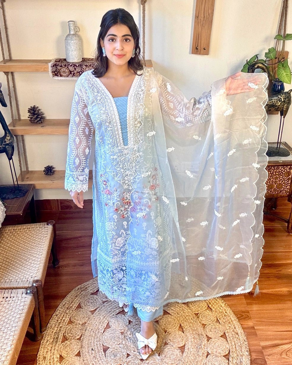 Noreen Ombre Blue Organza Kurta Set - Param Iqbal