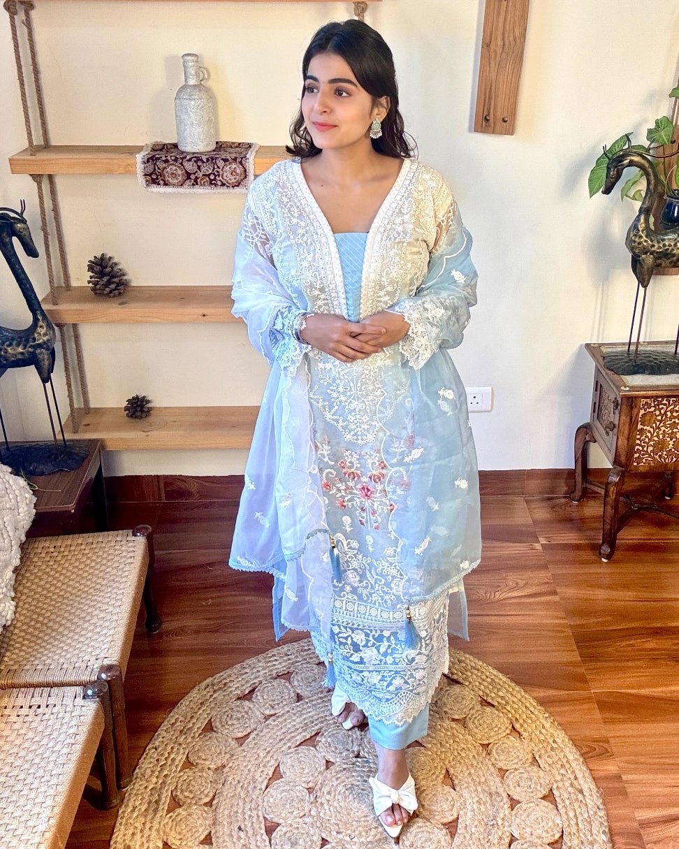 Noreen Ombre Blue Organza Kurta Set - Param Iqbal