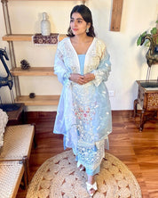 Noreen Ombre Blue Organza Kurta Set - Param Iqbal