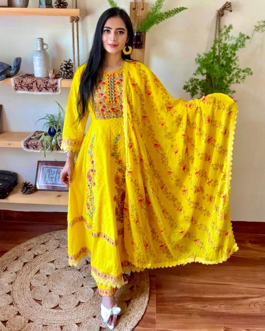 Nushrat Yellow Cotton Kurta Set - Param Iqbal