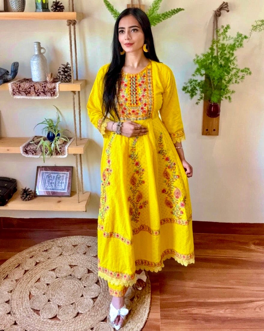 Nushrat Yellow Cotton Kurta Set - Param Iqbal