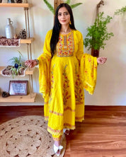 Nushrat Yellow Cotton Kurta Set - Param Iqbal
