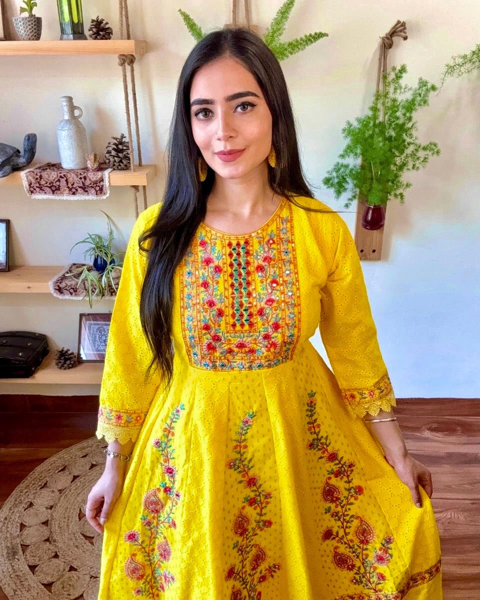 Nushrat Yellow Cotton Kurta Set - Param Iqbal
