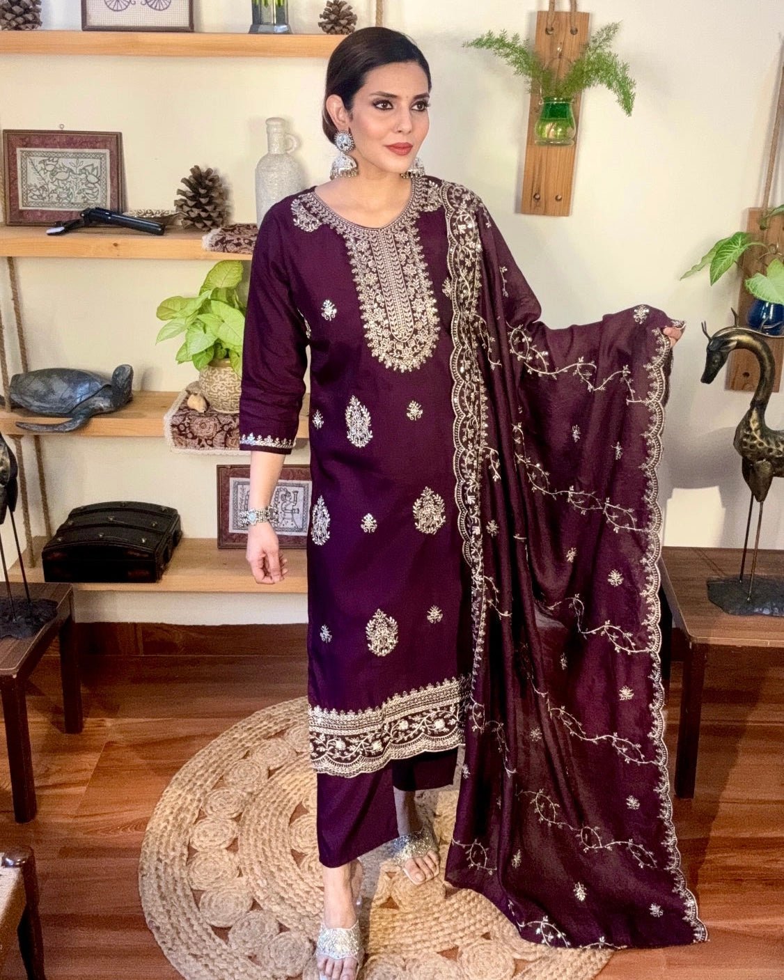 Nusrat Wine Silk Kurta Set - Param Iqbal