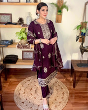 Nusrat Wine Silk Kurta Set - Param Iqbal