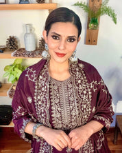 Nusrat Wine Silk Kurta Set - Param Iqbal