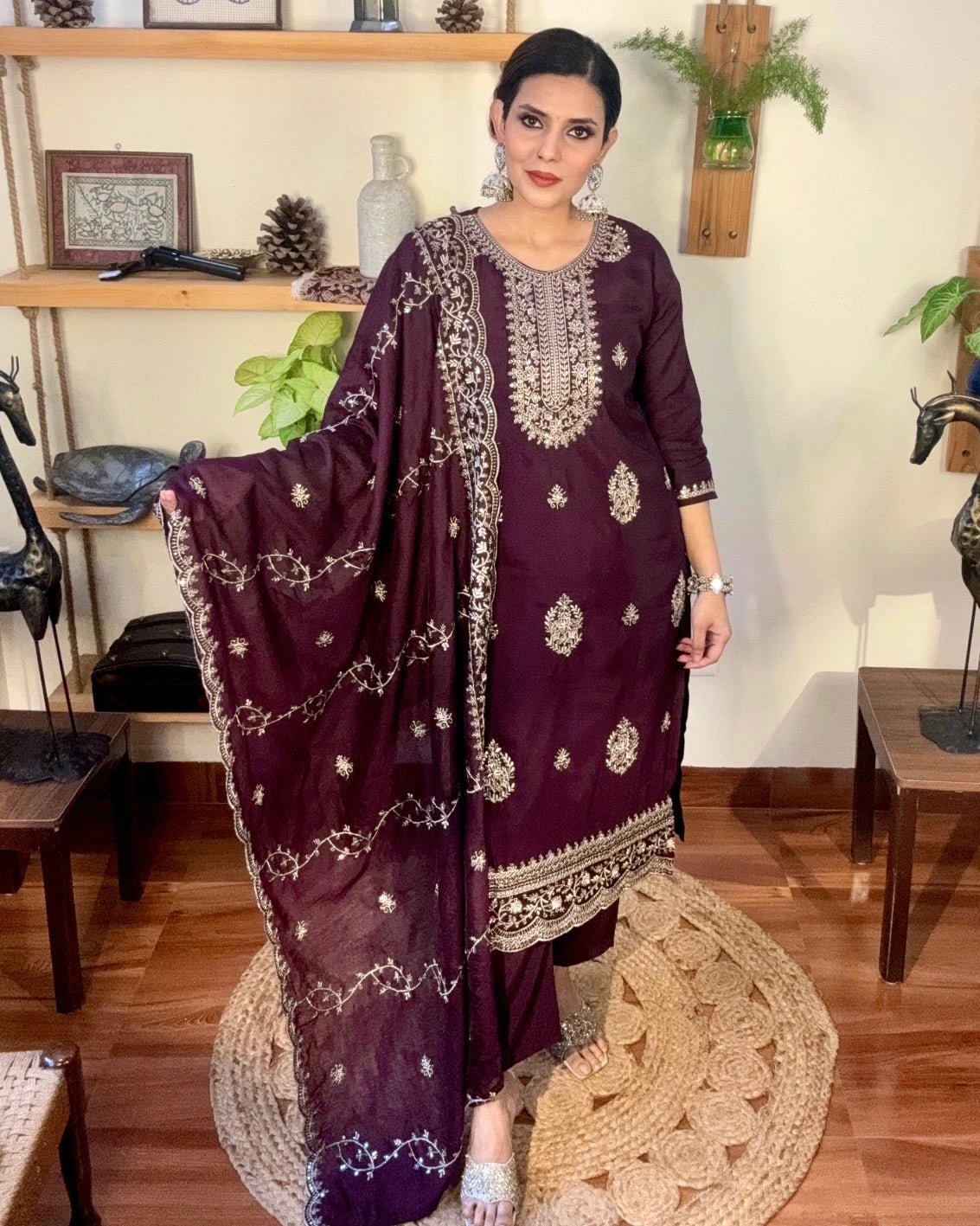 Nusrat Wine Silk Kurta Set - Param Iqbal