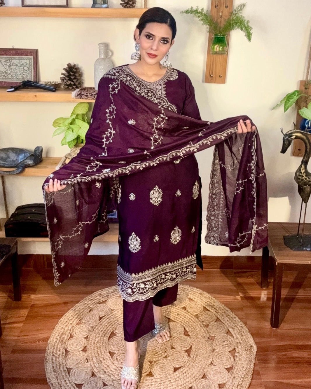 Nusrat Wine Silk Kurta Set - Param Iqbal