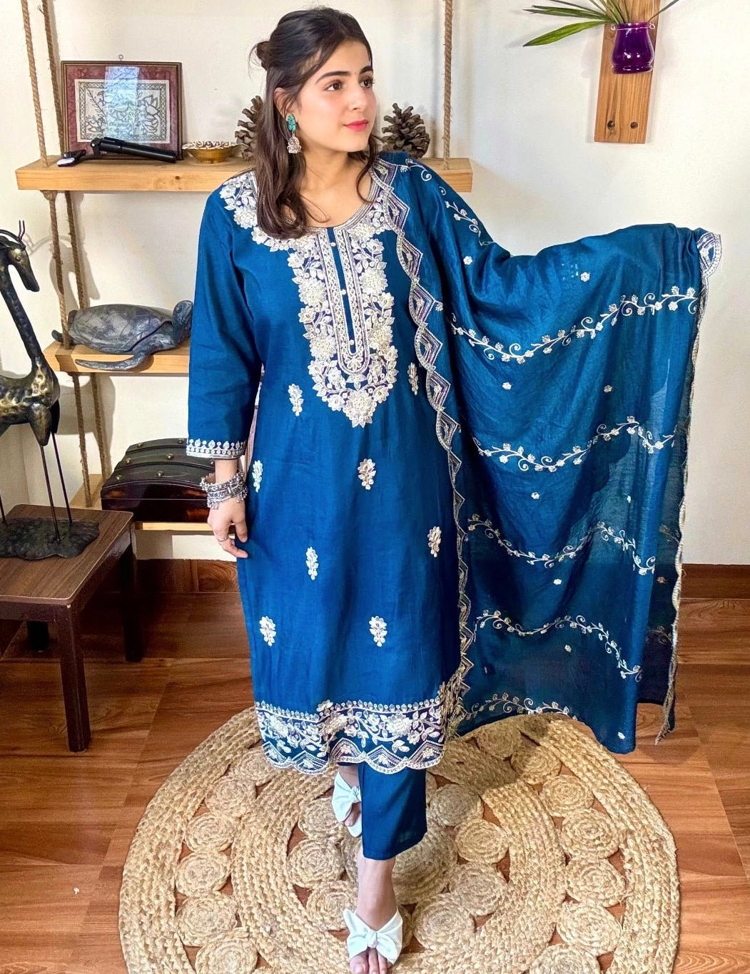 Parveen Blue Roman Silk Kurta Set - Param Iqbal