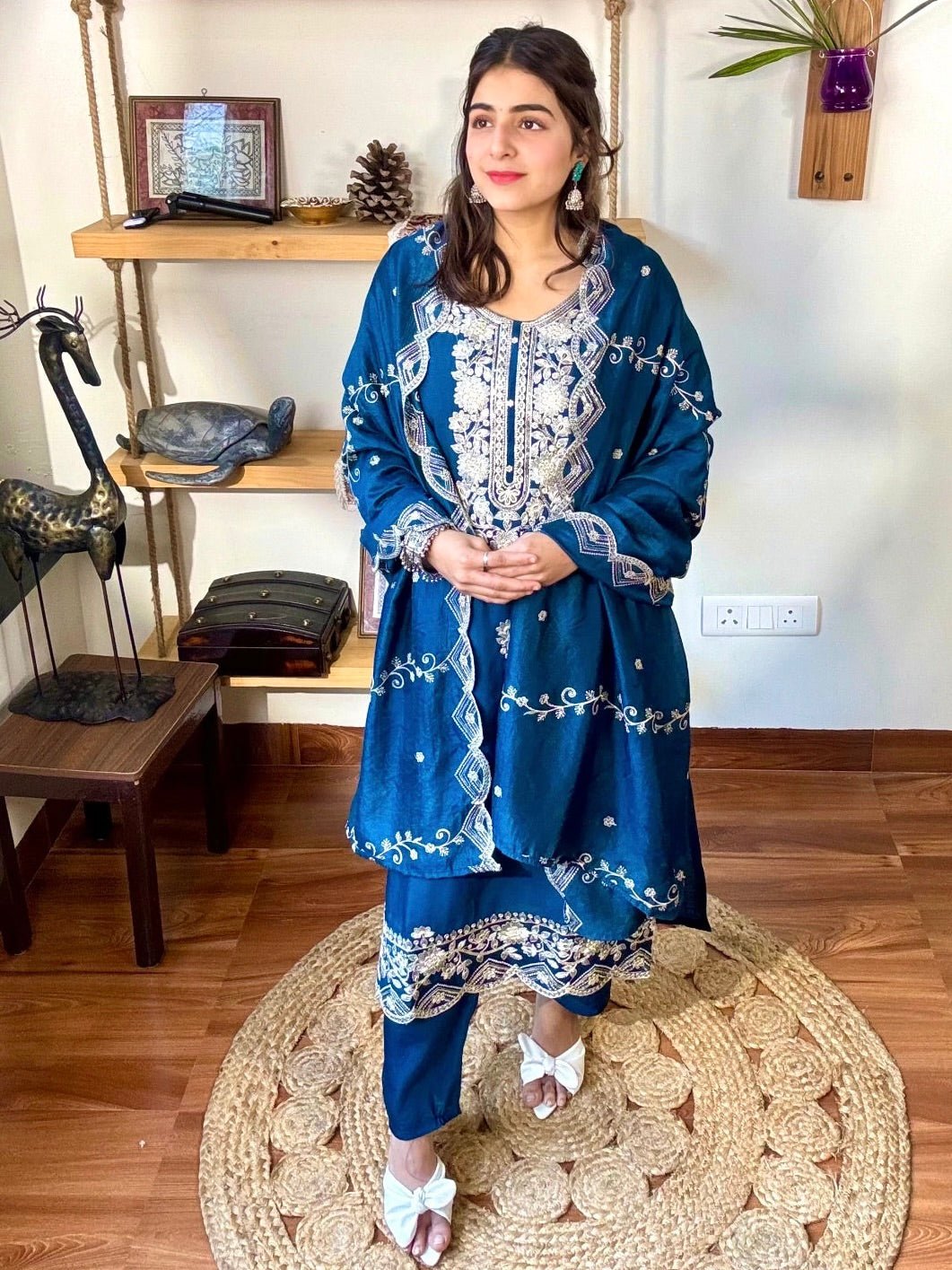 Parveen Blue Roman Silk Kurta Set - Param Iqbal