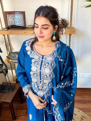 Parveen Blue Roman Silk Kurta Set - Param Iqbal