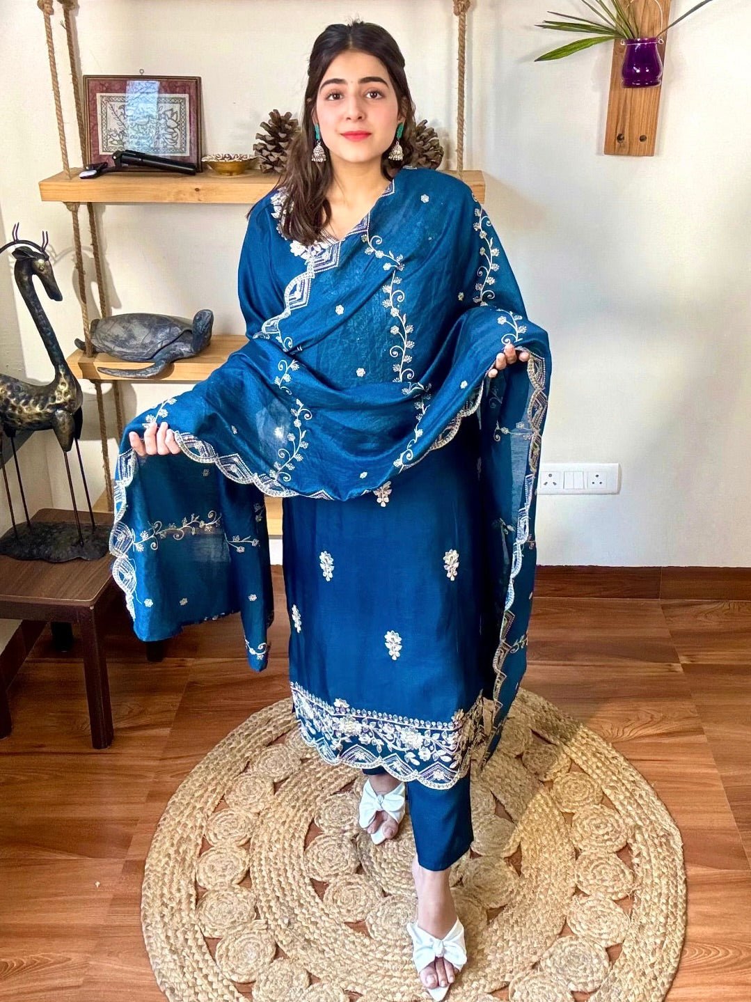 Parveen Blue Roman Silk Kurta Set - Param Iqbal