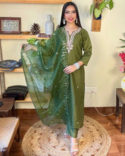 Raha Olive Green Silk Kurta Set - Param Iqbal