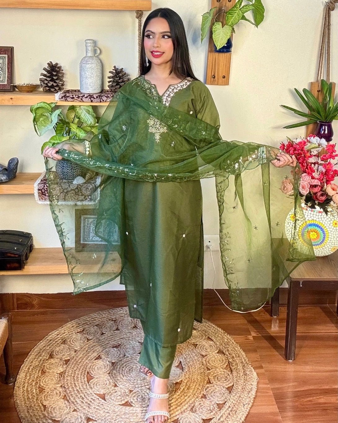 Raha Olive Green Silk Kurta Set - Param Iqbal