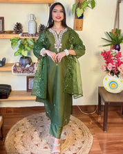 Raha Olive Green Silk Kurta Set - Param Iqbal